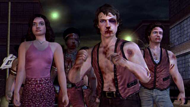 A group of characters from the Warriors video Game. The characters are badly beaten and are preparing to fight another gang. 