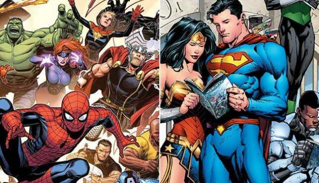 Image of both DC Comics and Marvel Comic book characters.